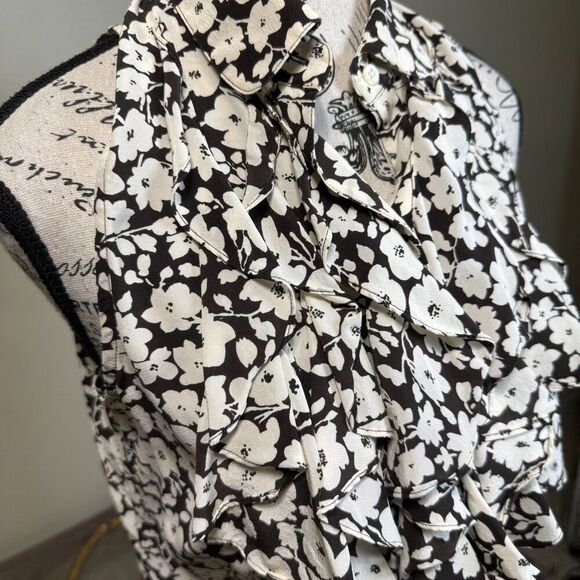 Lauren Ralph Lauren Floral Silk Ruffle Blouse Size L Pet Classic Preppy Y2k - Picture 2 of 7
